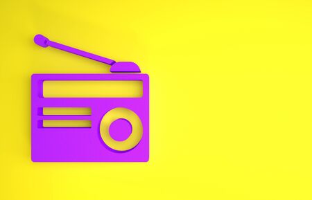 Purple Radio with antenna icon isolated on yellow background. Minimalism concept. 3d illustration 3D renderの写真素材