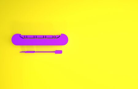 Purple Kayak and paddle icon isolated on yellow background. Kayak and canoe for fishing and tourism. Outdoor activities. Minimalism concept. 3d illustration 3D renderの写真素材
