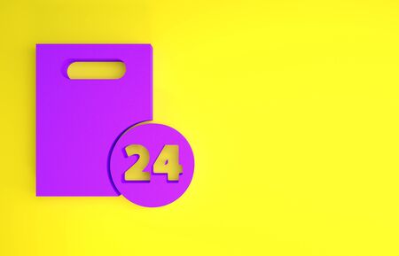 Purple Delivery with cardboard boxes icon isolated on yellow background. Door to door delivery by courier. Minimalism concept. 3d illustration 3D renderの写真素材