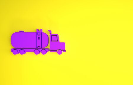 Purple Tanker truck icon isolated on yellow background. Petroleum tanker, petrol truck, cistern, oil trailer. Minimalism concept. 3d illustration 3D renderの写真素材