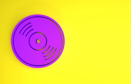 Purple Vinyl disk icon isolated on yellow background. Minimalism concept. 3d illustration 3D renderの写真素材