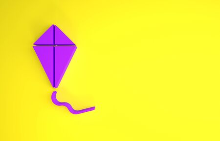 Purple Kite icon isolated on yellow background. Minimalism concept. 3d illustration 3D renderの写真素材