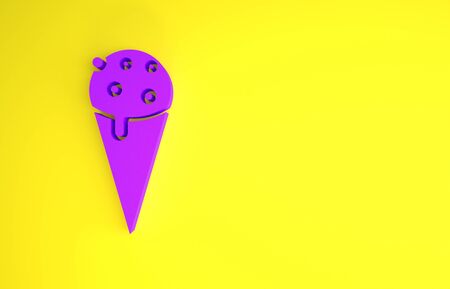 Purple Ice cream in waffle cone icon isolated on yellow background. Sweet symbol. Minimalism concept. 3d illustration 3D renderの写真素材