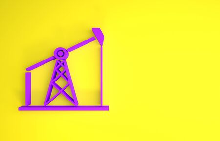 Purple Oil pump or pump jack icon isolated on yellow background. Oil rig. Minimalism concept. 3d illustration 3D renderの写真素材