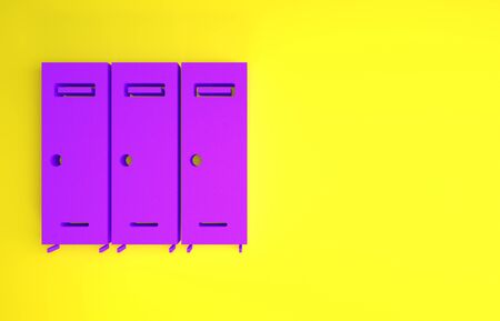 Purple Locker or changing room for hockey, football, basketball team or workers icon isolated on yellow background. Minimalism concept. 3d illustration 3D renderの写真素材