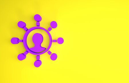 Purple Business network and communication icon isolated on yellow background. Strong network marketing, influence, and leadership. Minimalism concept. 3d illustration 3D renderの写真素材