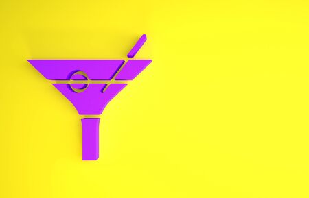 Purple Martini glass icon isolated on yellow background. Cocktail icon. Wine glass icon. Minimalism concept. 3d illustration 3D renderの写真素材