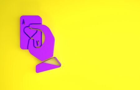 Purple Hand holding playing cards icon isolated on yellow background. Casino game design. Minimalism concept. 3d illustration 3D renderの写真素材