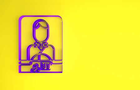 Purple Casino dealer icon isolated on yellow background. Casino croupier. Minimalism concept. 3d illustration 3D renderの写真素材