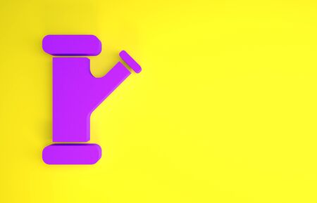 Purple Industry metallic pipe icon isolated on yellow background. Plumbing pipeline parts of different shapes. Minimalism concept. 3d illustration 3D renderの写真素材