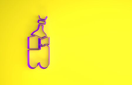 Purple Glass bong for smoking marijuana or cannabis icon isolated on yellow background. Minimalism concept. 3d illustration 3D renderの写真素材