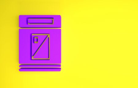 Purple Cigarettes pack box icon isolated on yellow background. Cigarettes pack. Minimalism concept. 3d illustration 3D renderの写真素材