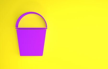 Purple Fire bucket icon isolated on yellow background. Metal bucket empty or with water for fire fighting. Minimalism concept. 3d illustration 3D renderの写真素材