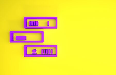 Purple Shelf with books icon isolated on yellow background. Shelves sign. Minimalism concept. 3d illustration 3D renderの写真素材