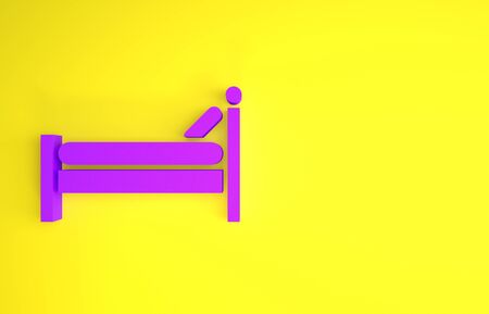 Purple Bed icon isolated on yellow background. Minimalism concept. 3d illustration 3D renderの写真素材