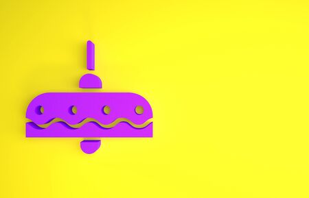 Purple Chandelier icon isolated on yellow background. Minimalism concept. 3d illustration 3D renderの写真素材