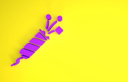 Purple Firework rocket icon isolated on yellow background. Concept of fun party. Explosive pyrotechnic symbol. Minimalism concept. 3d illustration 3D renderの写真素材