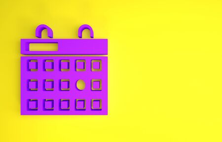 Purple Birthday calendar icon isolated on yellow background. Minimalism concept. 3d illustration 3D renderの写真素材
