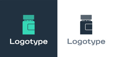 Logotype Medicine bottle icon isolated on white background. Bottle pill sign. Pharmacy design. Logo...