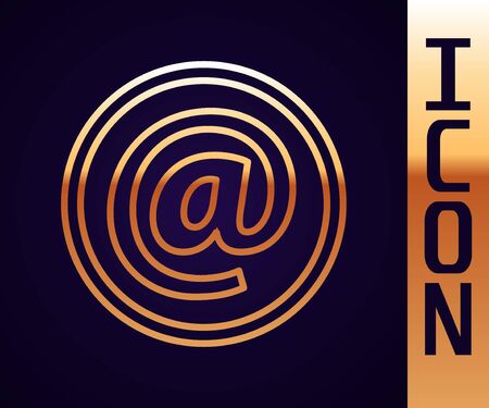 Gold line Mail and e-mail icon isolated on black background. Envelope symbol e-mail. Email message sign. Vector Illustrationのイラスト素材