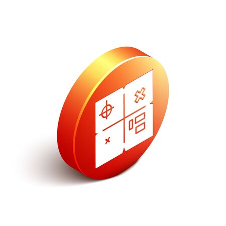 Isometric Treasure map icon isolated on white background. Orange circle button. Vector Illustrationのイラスト素材