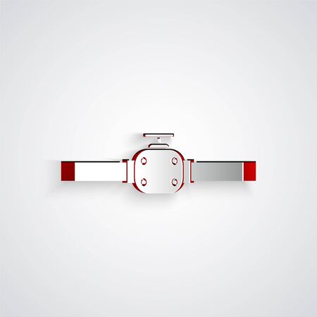 Paper cut Industry metallic pipes and valve icon isolated on grey background. Paper art style. Vector Illustrationのイラスト素材