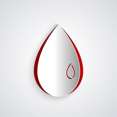 Paper cut Oil drop icon isolated on grey background. Paper art style. Vector Illustrationのイラスト素材