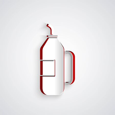 Paper cut Fitness shaker icon isolated on grey background. Sports shaker bottle with lid for water and protein cocktails. Paper art style. Vector Illustrationのイラスト素材