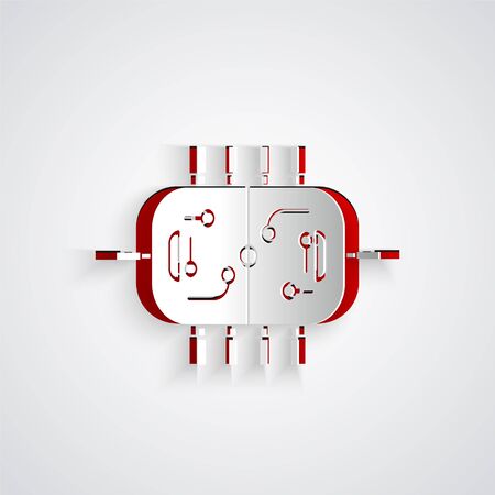Paper cut Hockey table icon isolated on grey background. Paper art style. Vector Illustrationのイラスト素材