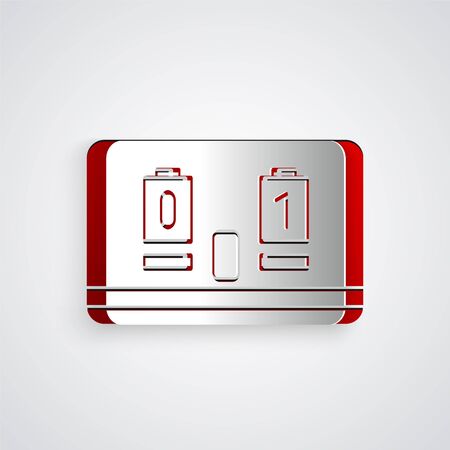 Paper cut Sport hockey mechanical scoreboard and result display icon isolated on grey background. Paper art style. Vector Illustrationのイラスト素材