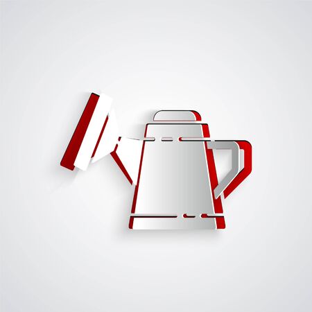 Paper cut Watering can icon isolated on grey background. Irrigation symbol. Paper art style. Vector Illustrationのイラスト素材