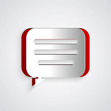 Paper cut Speech bubble chat icon isolated on grey background. Message icon. Communication or comment chat symbol. Paper art style. Vector Illustrationのイラスト素材