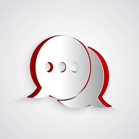 Paper cut Speech bubble chat icon isolated on grey background. Message icon. Communication or comment chat symbol. Paper art style. Vector Illustrationのイラスト素材