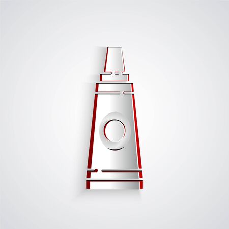 Paper cut Tube with paint palette icon isolated on grey background. Paper art style. Vector Illustrationのイラスト素材