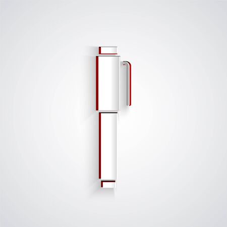 Paper cut Pen icon isolated on grey background. Paper art style. Vector Illustrationのイラスト素材
