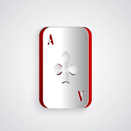 Paper cut Playing card with clubs symbol icon isolated on grey background. Casino gambling. Paper art style. Vector Illustrationのイラスト素材