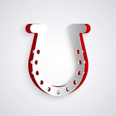 Paper cut Horseshoe icon isolated on grey background. Paper art style. Vector Illustrationのイラスト素材