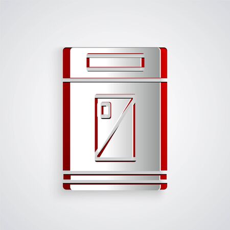 Paper cut Cigarettes pack box icon isolated on grey background. Cigarettes pack. Paper art style. Vector Illustrationのイラスト素材