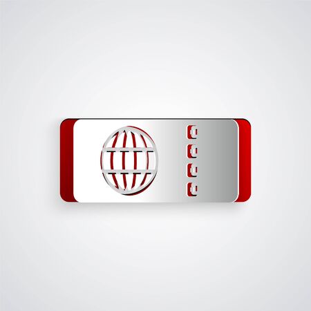 Paper cut Airline ticket icon isolated on grey background. Plane ticket. Paper art style. Vector Illustrationのイラスト素材