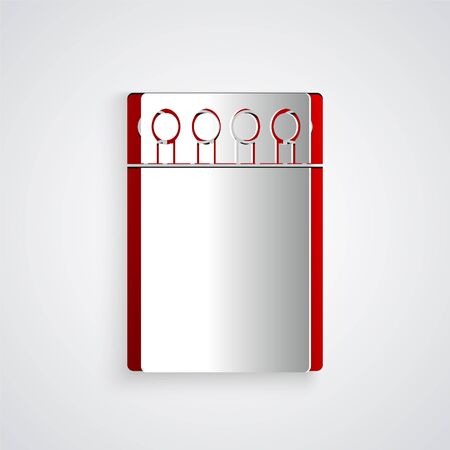 Paper cut Open matchbox and matches icon isolated on grey background. Paper art style. Vector Illustrationのイラスト素材
