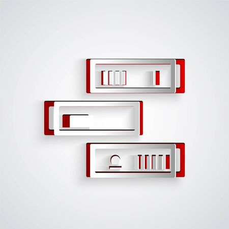 Paper cut Shelf with books icon isolated on grey background. Shelves sign. Paper art style. Vector Illustrationのイラスト素材