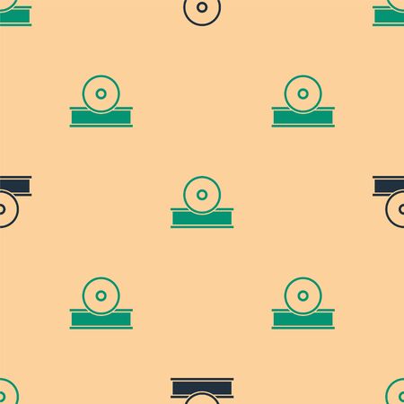 Green and black Otolaryngological head reflector icon isolated seamless pattern on beige background. Equipment for inspection the patients ear, throat and nose. Vector Illustrationのイラスト素材