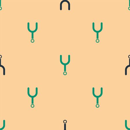 Green and black Musical tuning fork for tuning musical instruments icon isolated seamless pattern on beige background. Vector Illustrationのイラスト素材