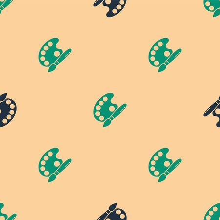 Green and black Paint brush with palette icon isolated seamless pattern on beige background. Vector Illustrationのイラスト素材