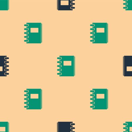 Green and black Notebook icon isolated seamless pattern on beige background. Spiral notepad icon. School notebook. Writing pad. Diary for school. Vector Illustrationのイラスト素材