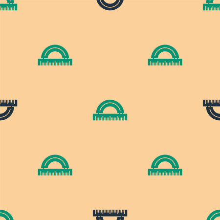 Green and black Protractor grid for measuring degrees icon isolated seamless pattern on beige background. Tilt angle meter. Measuring tool. Geometric symbol. Vector Illustrationのイラスト素材