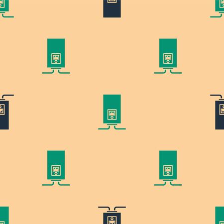 Green and black Gas boiler with a burning fire icon isolated seamless pattern on beige background. Vector Illustrationのイラスト素材