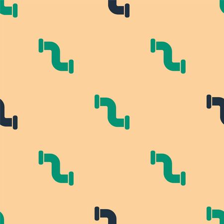Green and black Industry metallic pipe icon isolated seamless pattern on beige background. Plumbing pipeline parts of different shapes. Vector Illustrationのイラスト素材