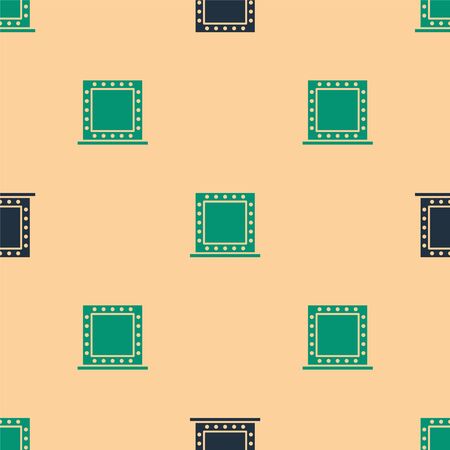 Green and black Makeup mirror with lights icon isolated seamless pattern on beige background. Vector Illustrationのイラスト素材