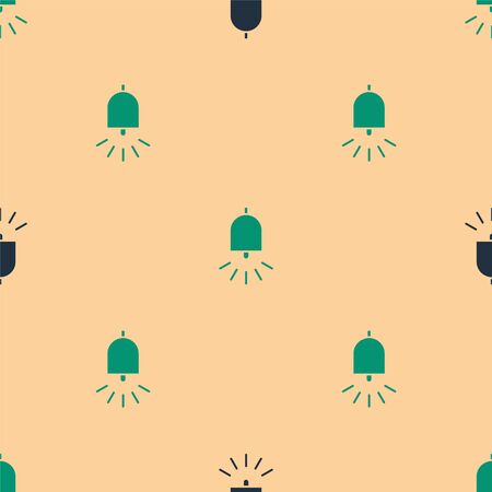 Green and black Ringing alarm bell icon isolated seamless pattern on beige background. Fire alarm system. Service bell, handbell sign, notification symbol. Vector Illustrationのイラスト素材